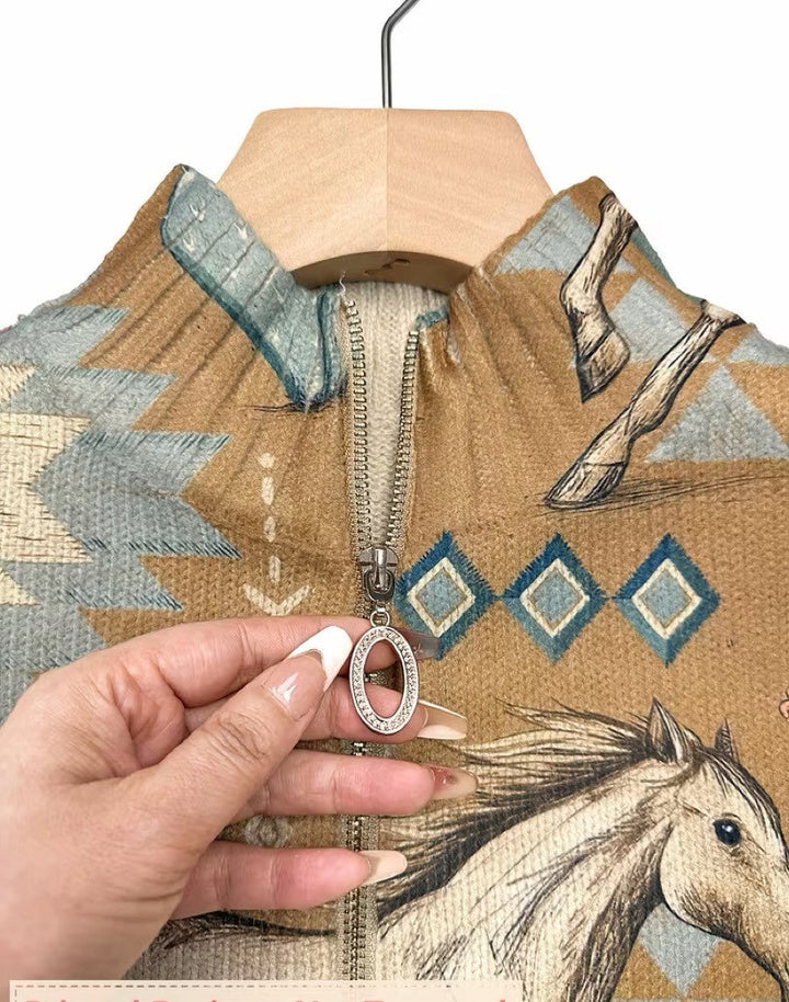 Laurence - Cardigan zippé avec chevaux du désert et cactus