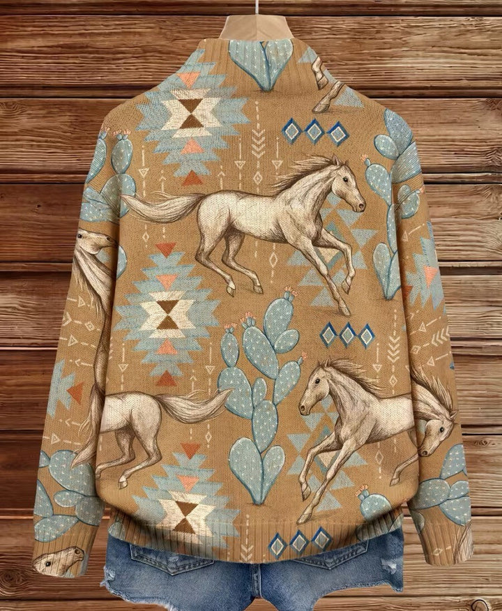 Laurence - Cardigan zippé avec chevaux du désert et cactus