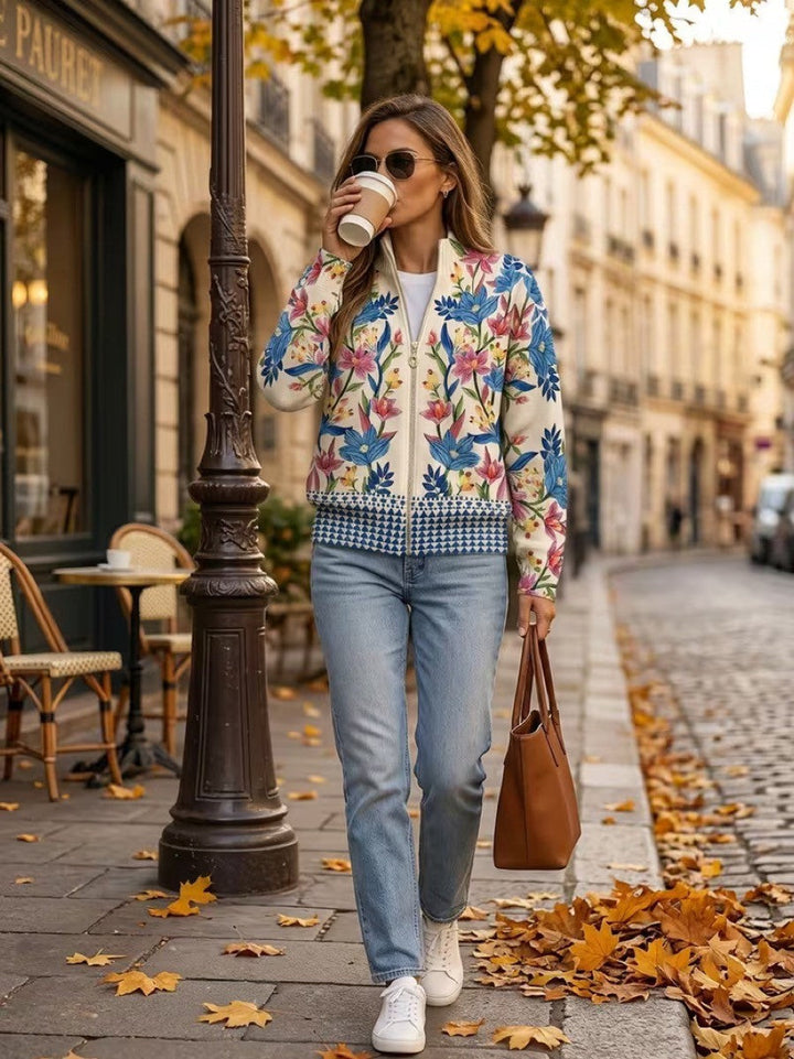 Estelle - Cardigan zippé floral de jardin botanique