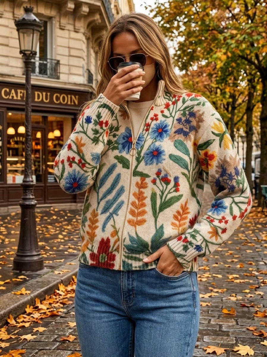 Estelle - Cardigan zippé floral de jardin botanique