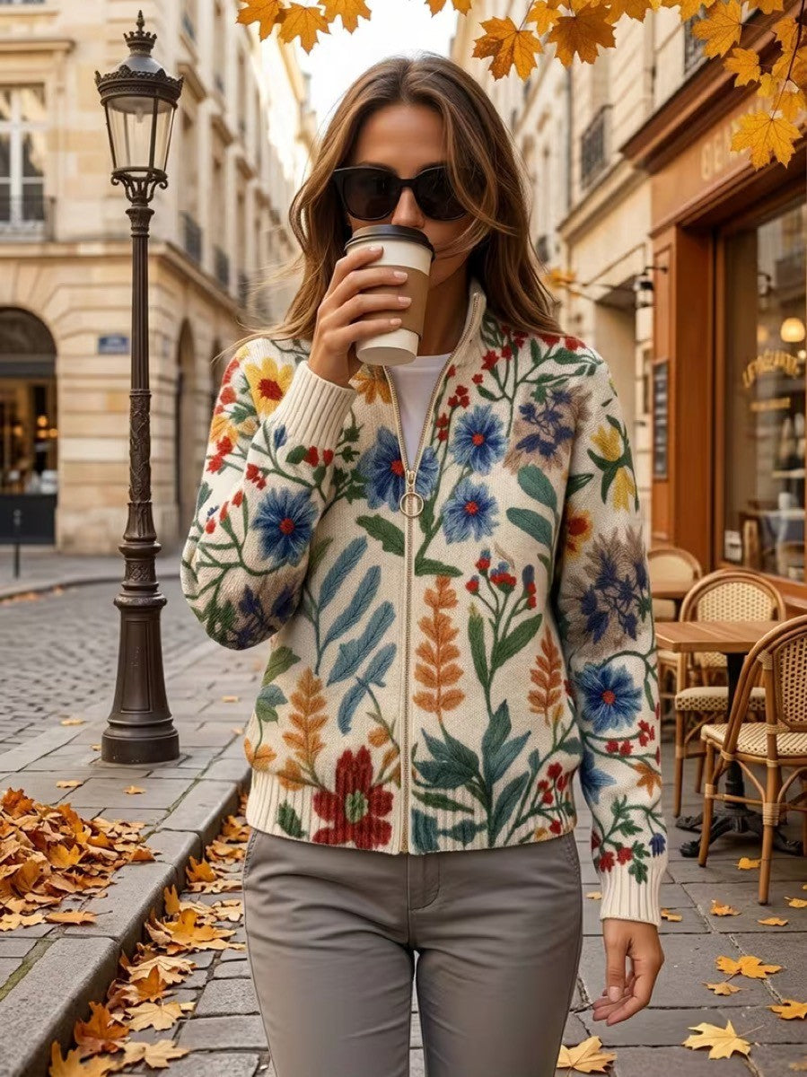 Estelle - Cardigan zippé floral de jardin botanique