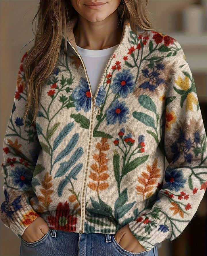 Estelle - Cardigan zippé floral de jardin botanique